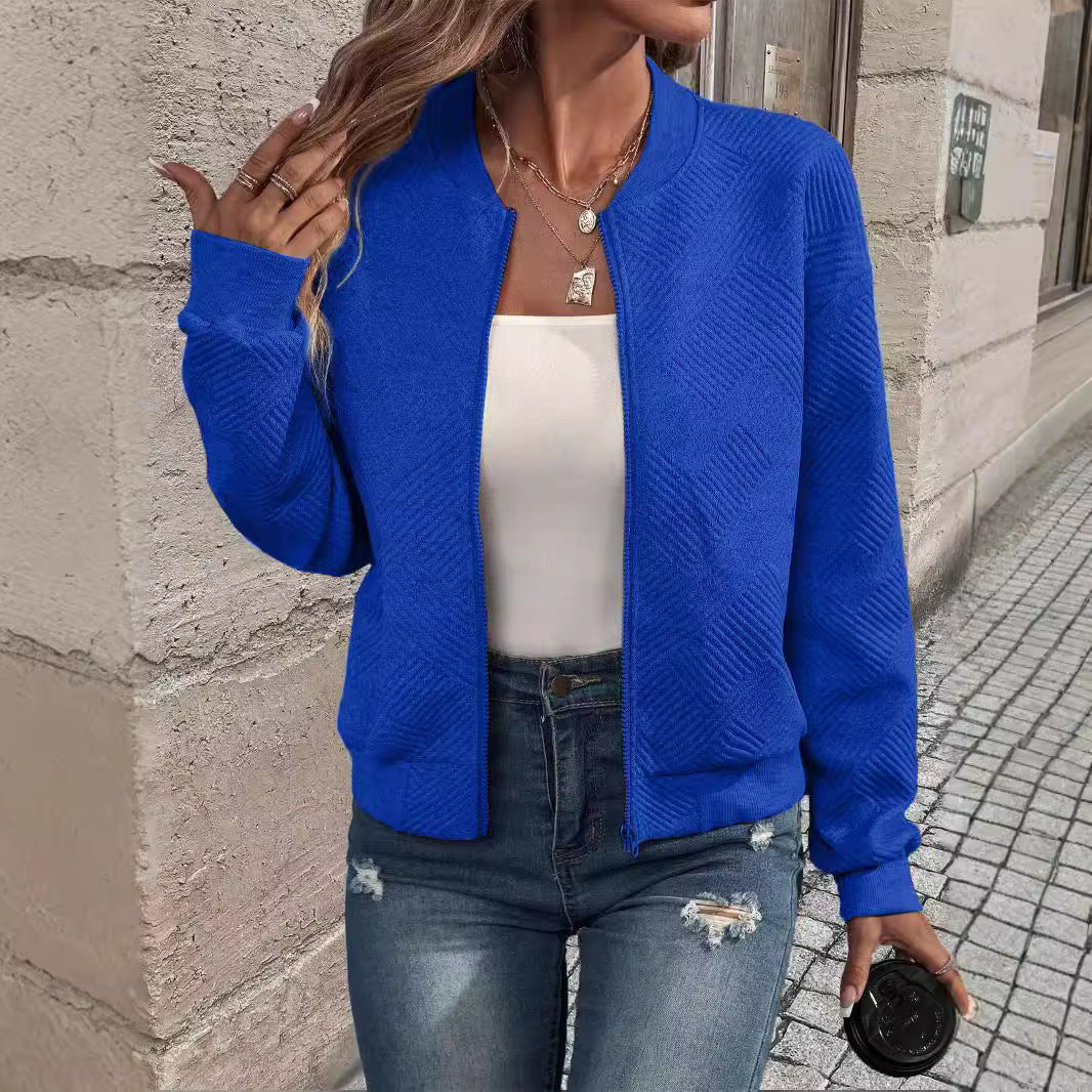 Solid Color Zipper Jacket Coat For Women