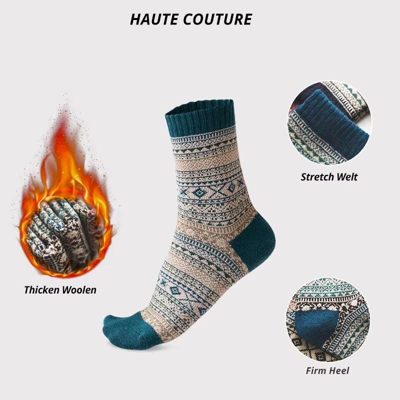 Brand 5 Pairs Winter Men'S Socks Thicken Sheep'S Wool Socks Warm Men Retro Style Colorful Fashion Man Socks for Snow Boots