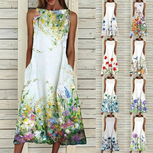 Summer Vintage Floral Print Loose A-Line Dresses