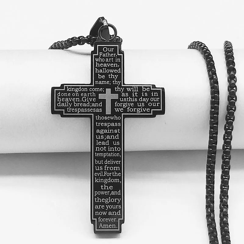 Christian Cross Holy Bible Necklace for Woman Stainless Steel Gold Color Our Father Men Chain Jewelry Biblia Da Mulher N7423S02