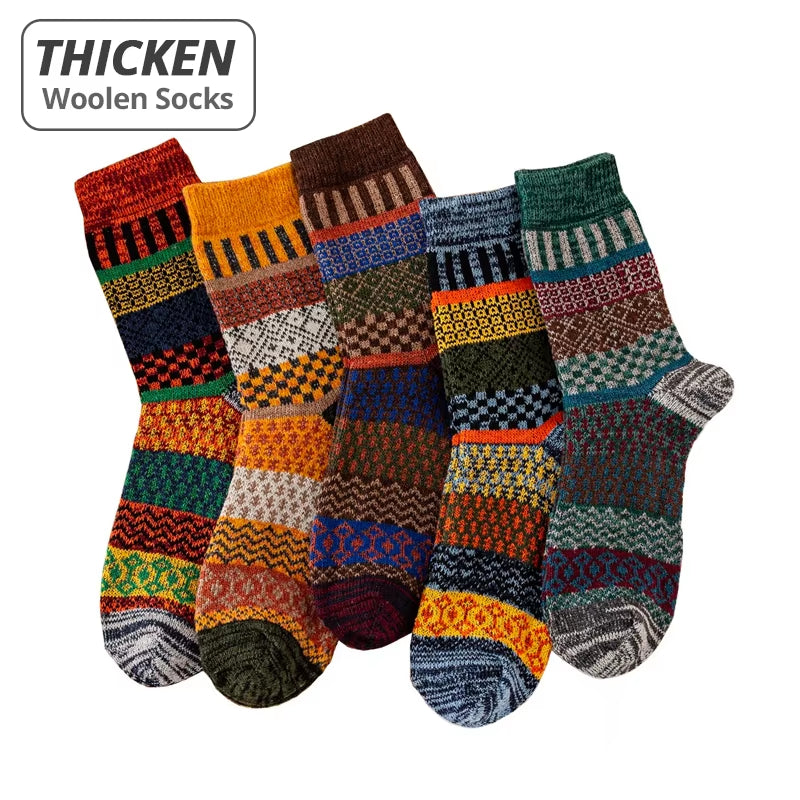 Brand 5 Pairs Winter Men'S Socks Thicken Sheep'S Wool Socks Warm Men Retro Style Colorful Fashion Man Socks for Snow Boots