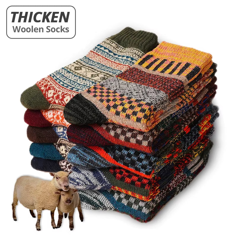 Brand 5 Pairs Winter Men'S Socks Thicken Sheep'S Wool Socks Warm Men Retro Style Colorful Fashion Man Socks for Snow Boots
