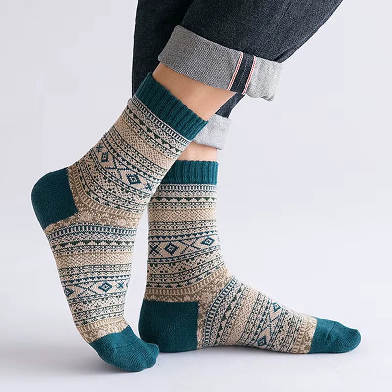 Brand 5 Pairs Winter Men'S Socks Thicken Sheep'S Wool Socks Warm Men Retro Style Colorful Fashion Man Socks for Snow Boots