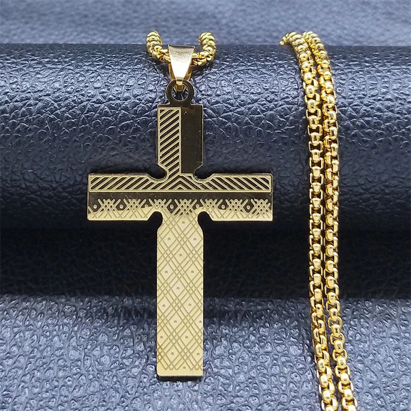 Christian Cross Holy Bible Necklace for Woman Stainless Steel Gold Color Our Father Men Chain Jewelry Biblia Da Mulher N7423S02