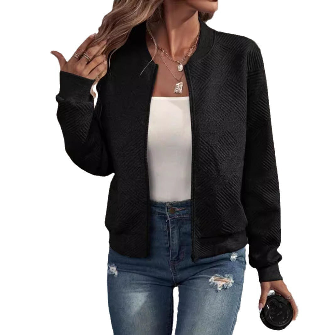 Solid Color Zipper Jacket Coat For Women