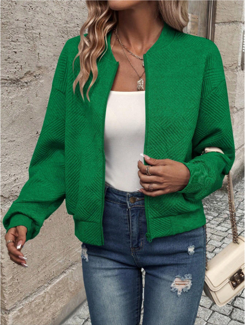 Solid Color Zipper Jacket Coat For Women