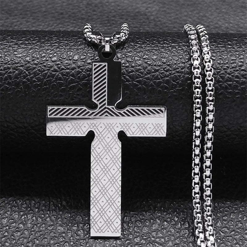 Christian Cross Holy Bible Necklace for Woman Stainless Steel Gold Color Our Father Men Chain Jewelry Biblia Da Mulher N7423S02