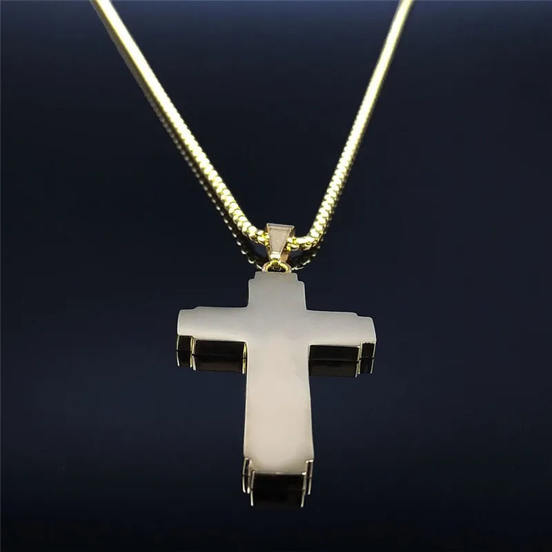 Christian Cross Holy Bible Necklace for Woman Stainless Steel Gold Color Our Father Men Chain Jewelry Biblia Da Mulher N7423S02