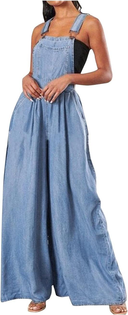 Womens Denim Jumpsuit Sexy off Shoulder Long Pants Romper Casual Jeans Playsuit Overalls Casual Loose Jumpsuits
